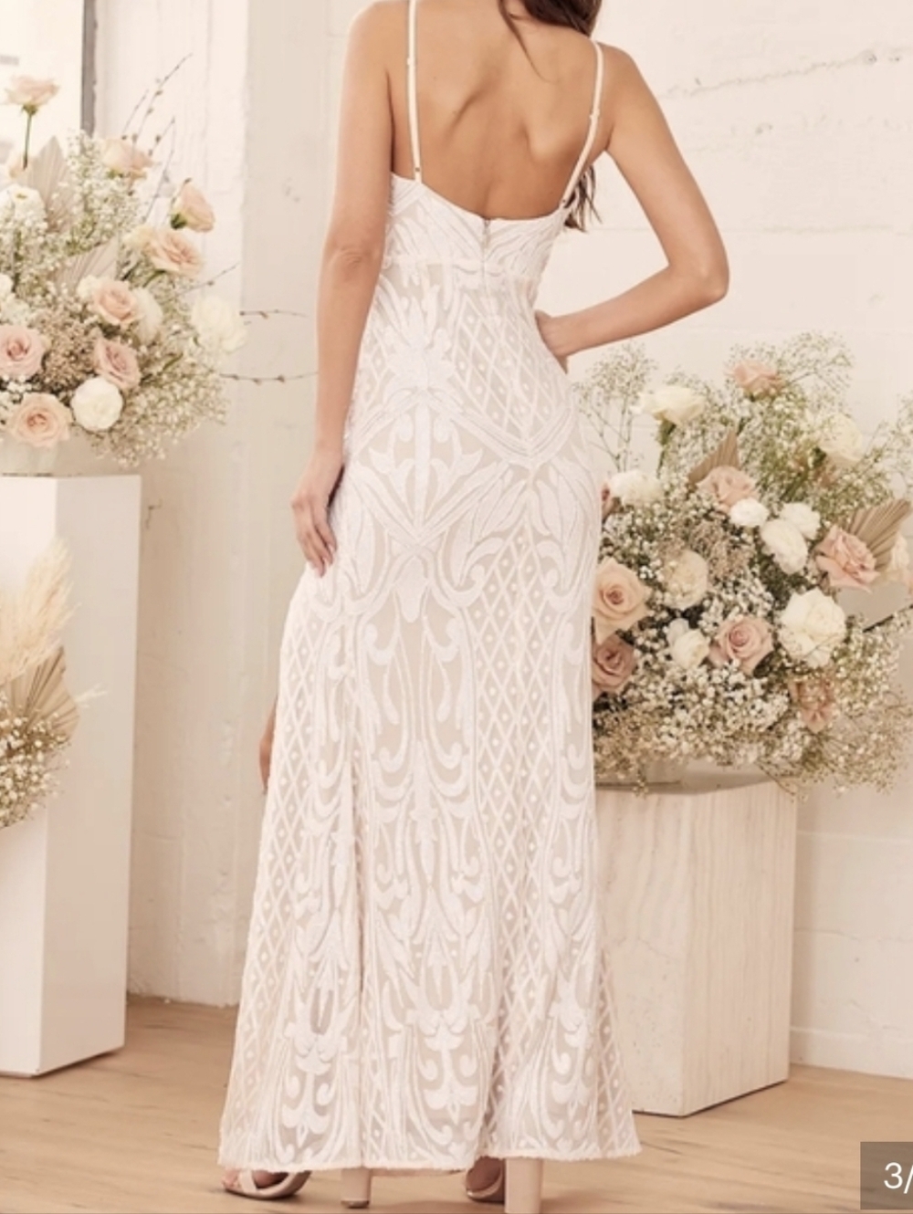 NWT Lulu's Ivory Beaded Lace Maxi Dress with Spaghetti Straps..SIZE:S - Picture 5 of 16